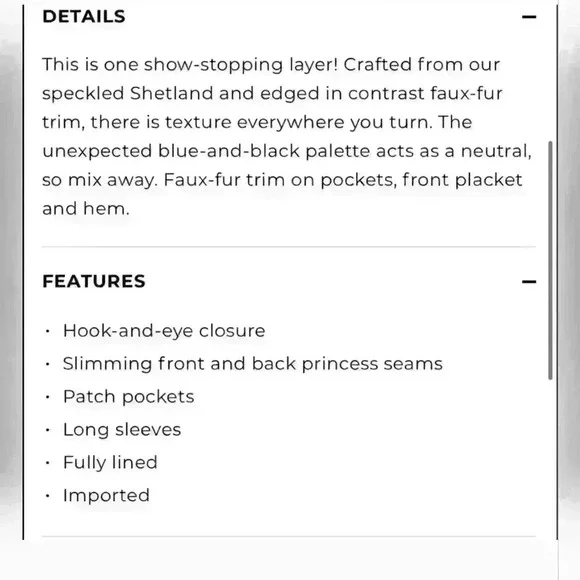 Talbots Navy Blue Wool Knit Blend Black Faux-Fur Trim Shetland Jacket Si… - Picture 10 of 16